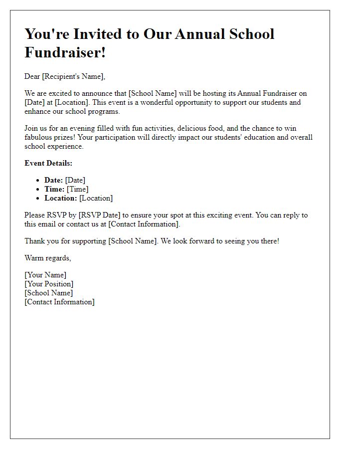 Letter template of invitation to engage in school fundraiser