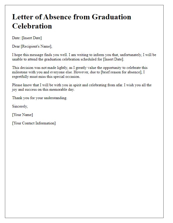 Letter template of absence from graduation celebration