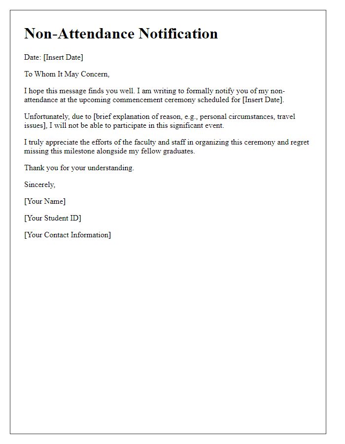 Letter template of non-attendance at commencement ceremony