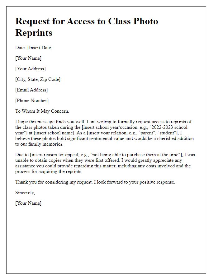 Letter template of appeal for access to class photo reprints.