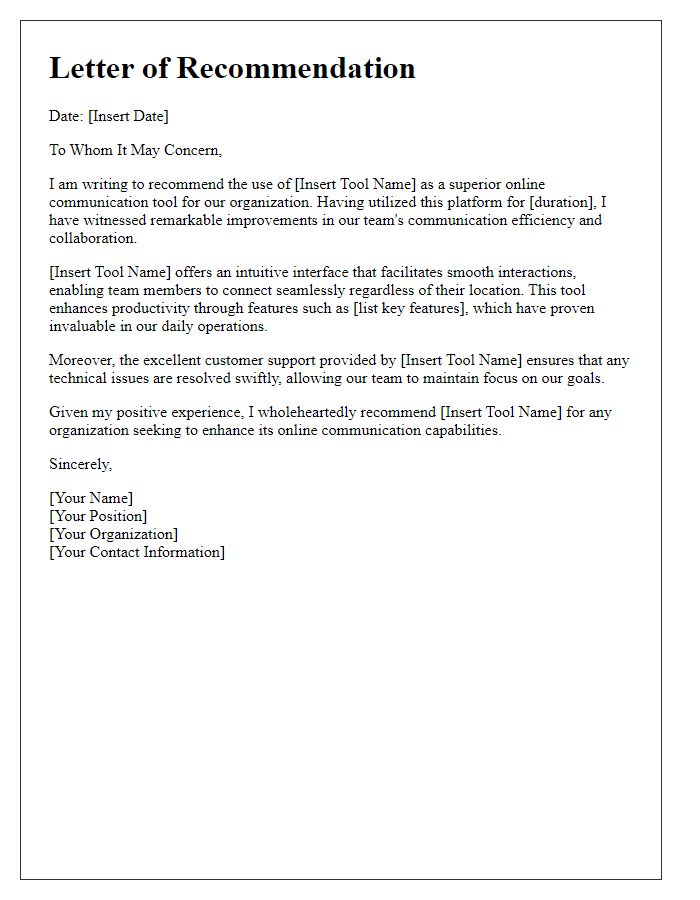 Letter template of recommendation for better online communication tools