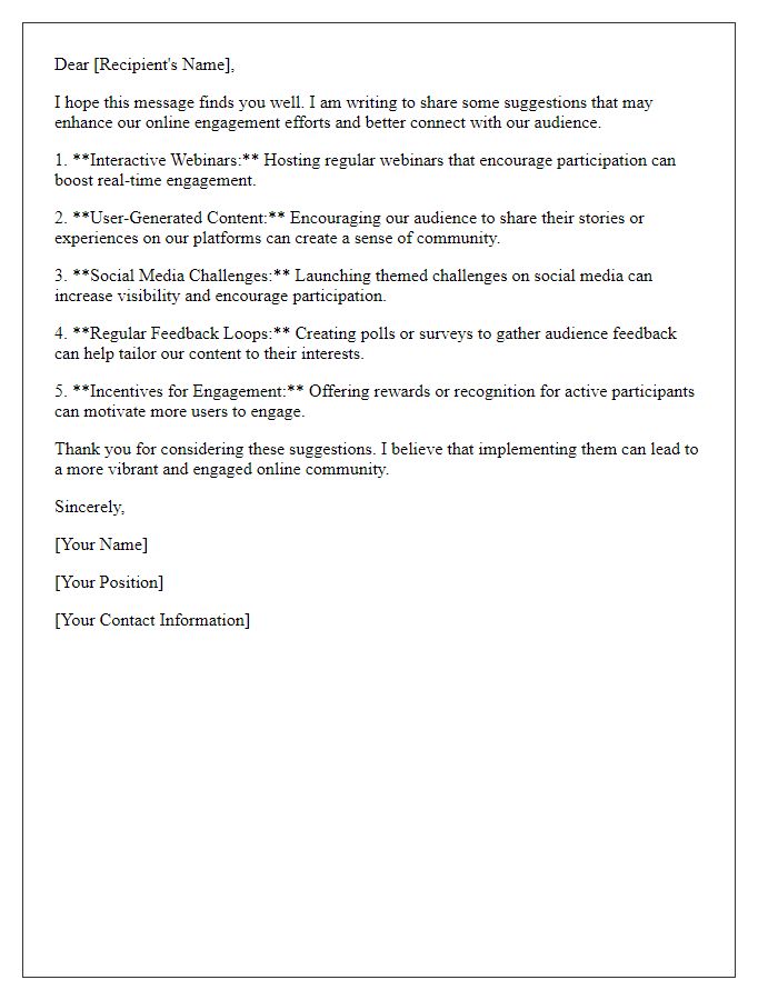 Letter template of suggestion for enhancing online engagement