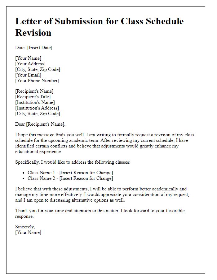 Letter template of submission for class schedule revision