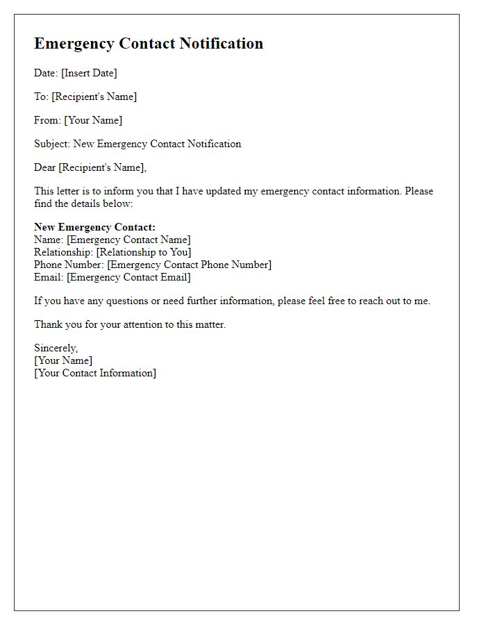 Letter template of new emergency contact notification
