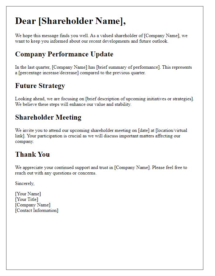 Letter template of insurance shareholder communication