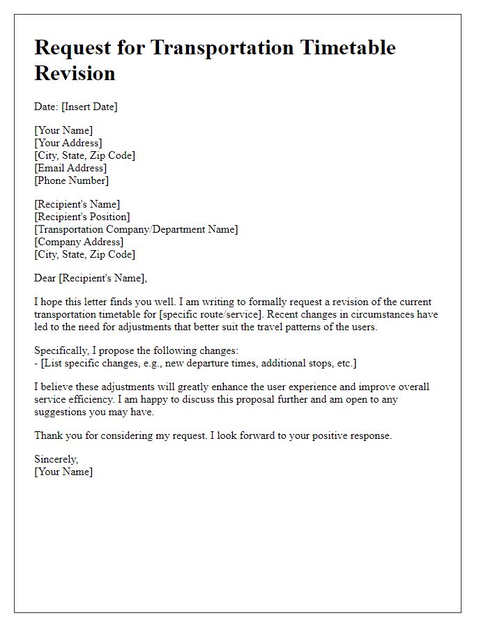 Letter template of Request for Transportation Timetable Revision