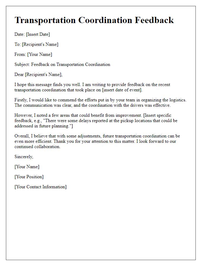 Letter template of Transportation Coordination Feedback