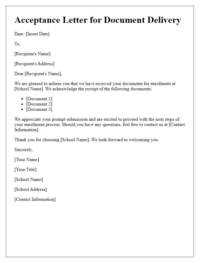 Letter template of acceptance for school document delivery