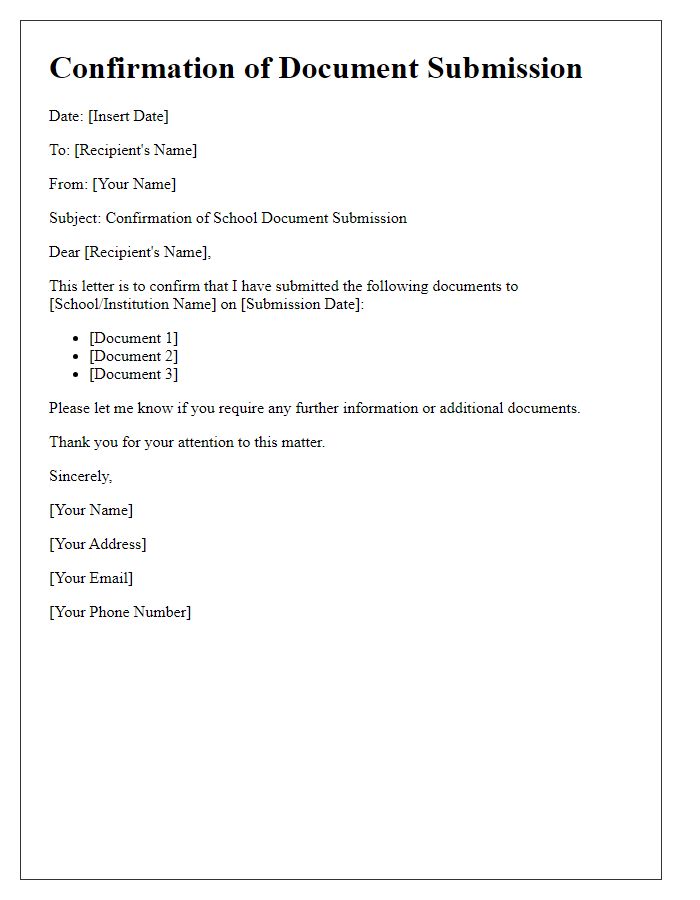 Letter template of confirmation of school document submission