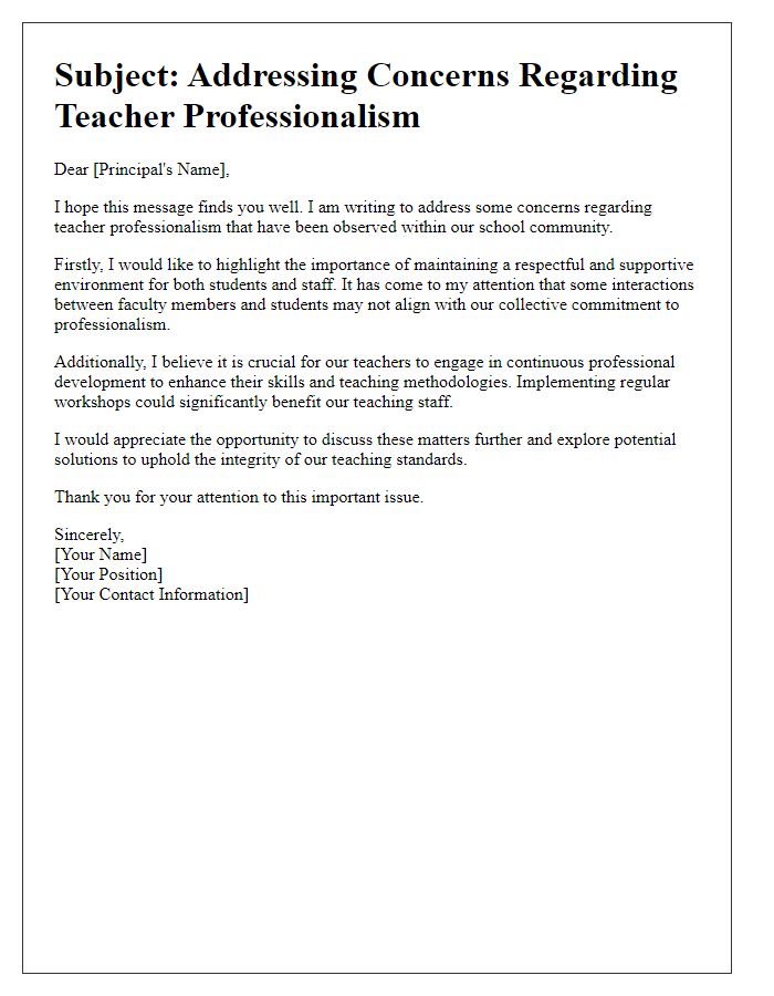 Letter template of addressing issues related to teacher professionalism.