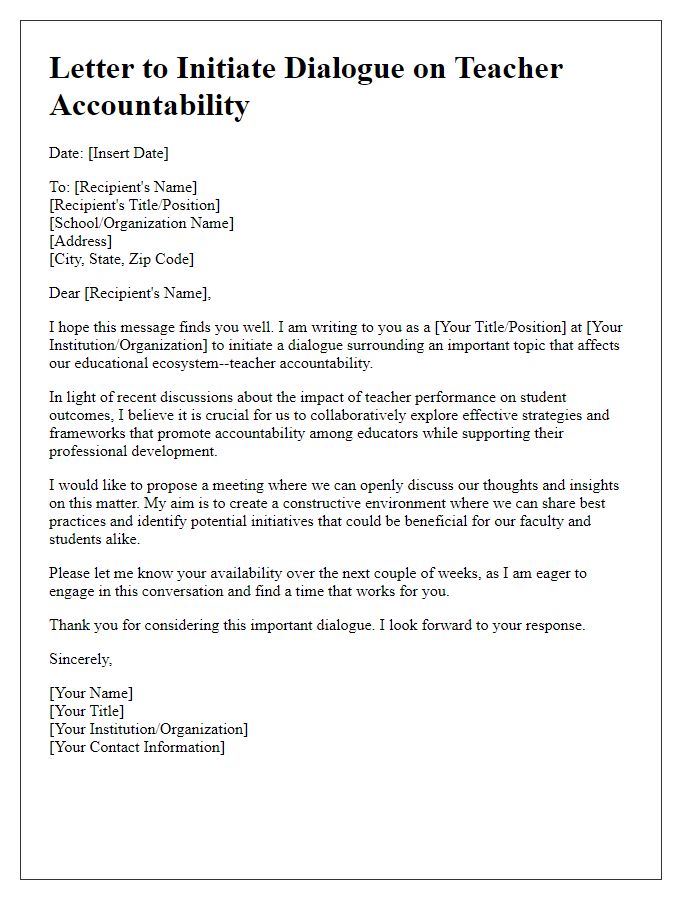 Letter template of initiating dialogue about teacher accountability.