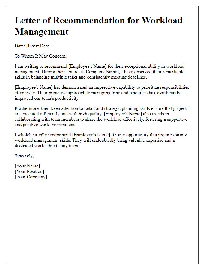 Letter template of recommendation for better workload management.