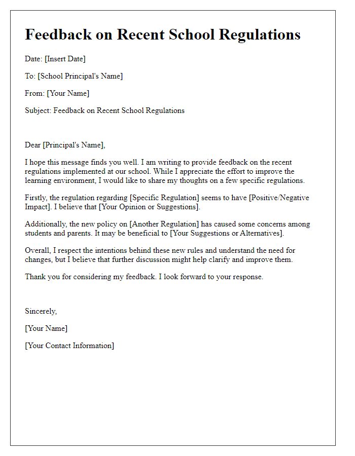 Letter template of feedback on recent school regulations