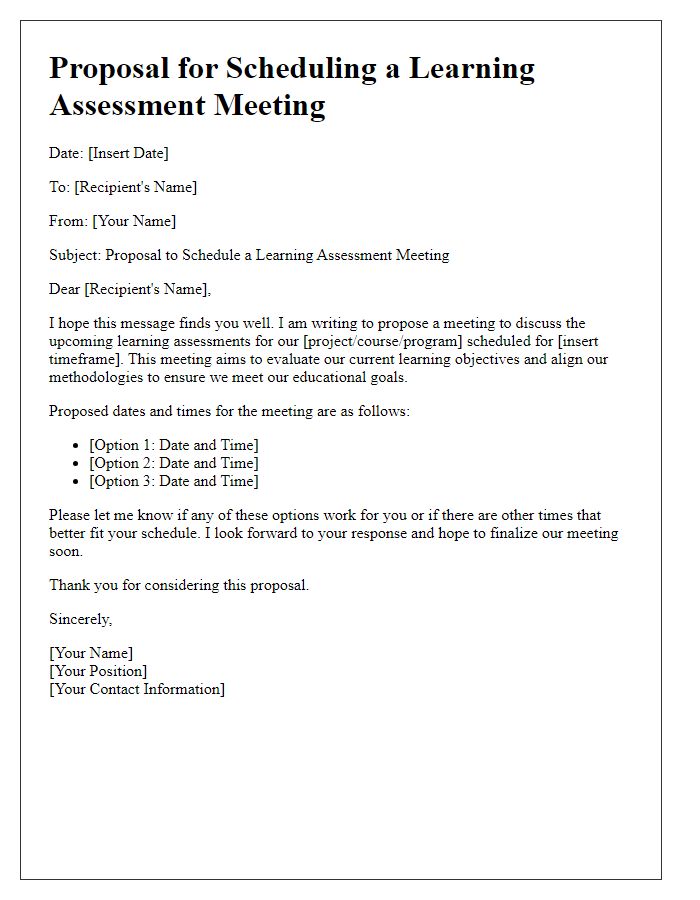 Letter template of proposal for scheduling a learning assessment meeting.