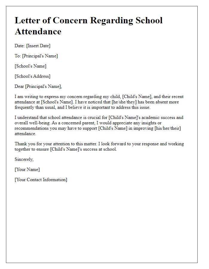 Letter template of parental concern regarding school attendance.