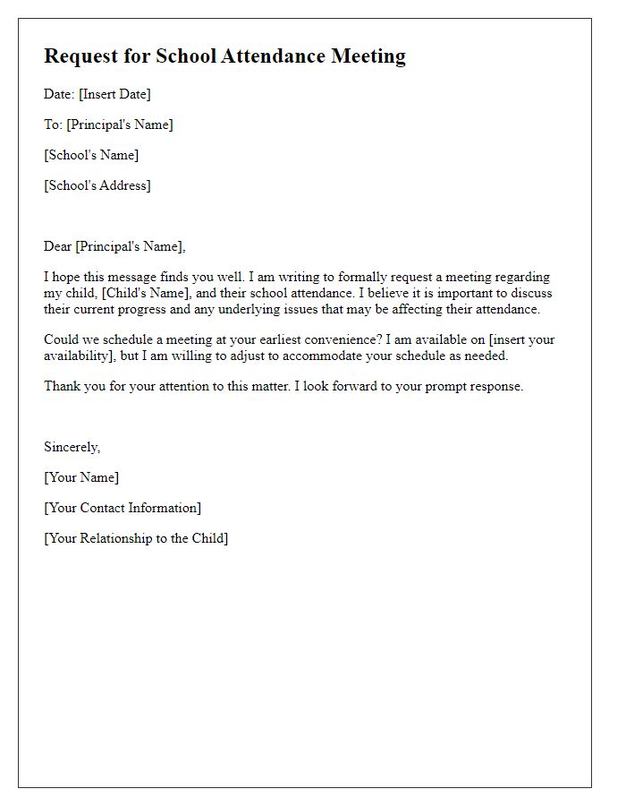 Letter template of request for school attendance meeting.