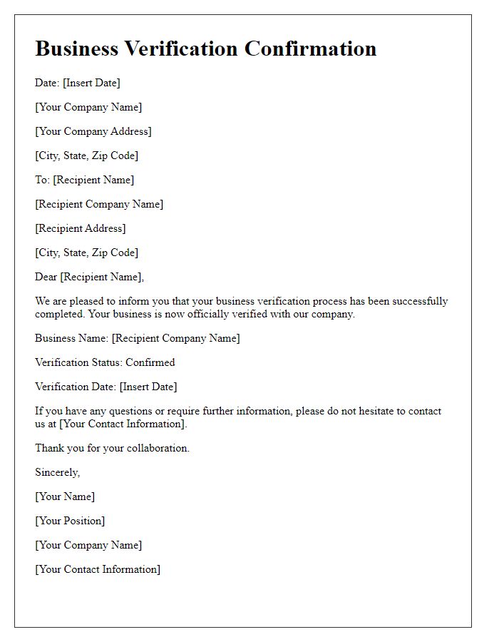 Letter template of confirmation for business verification status