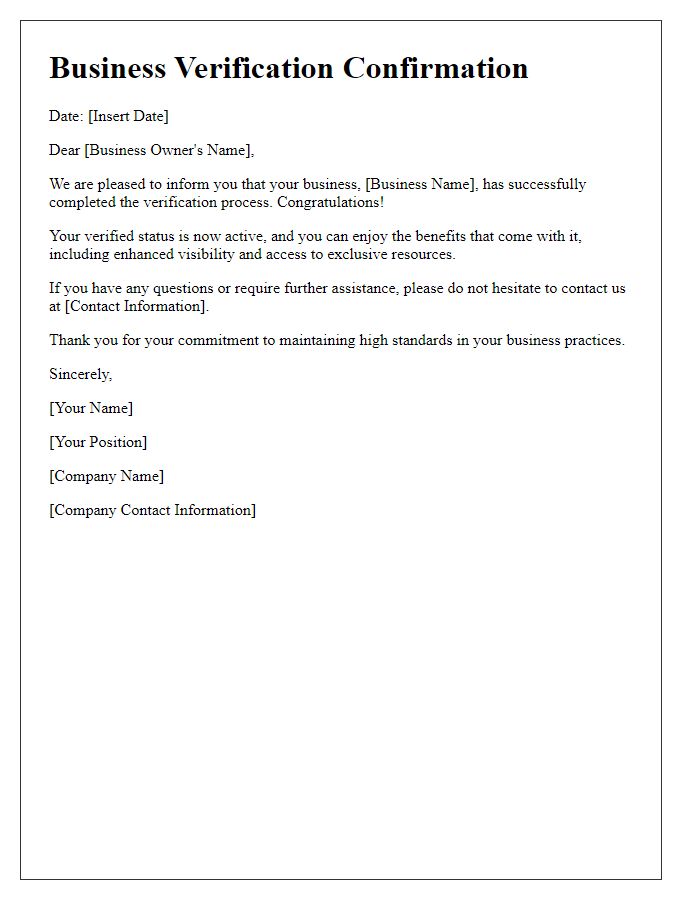 Letter template of successful business verification confirmation