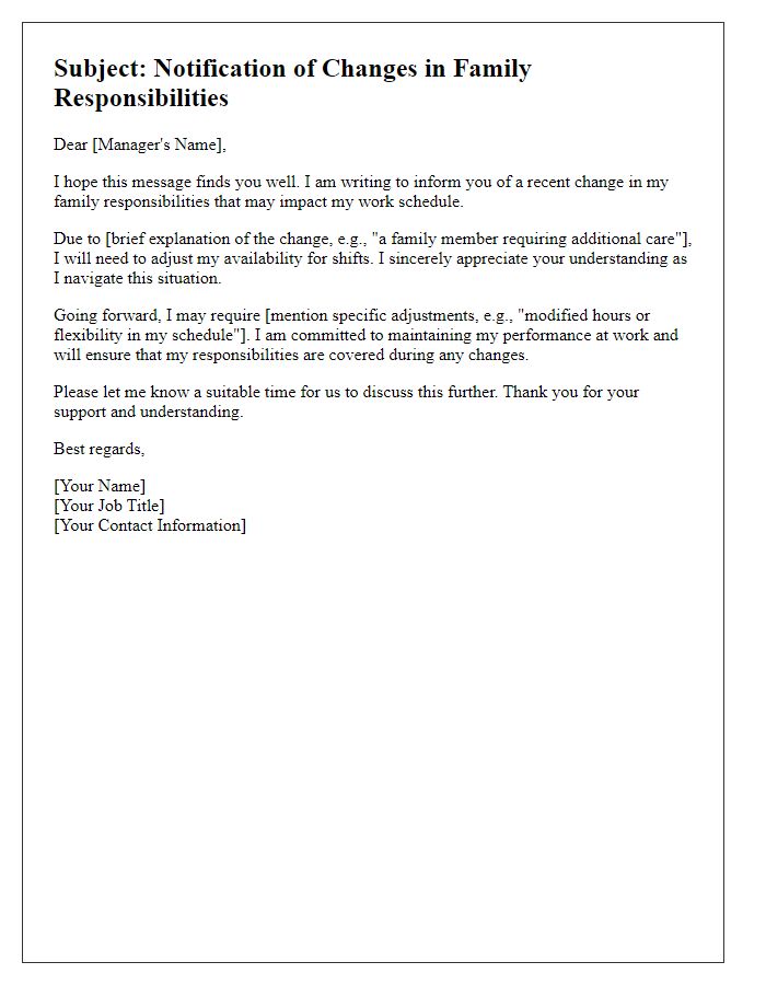 Letter template of alerting employers about shifts in family responsibilities.