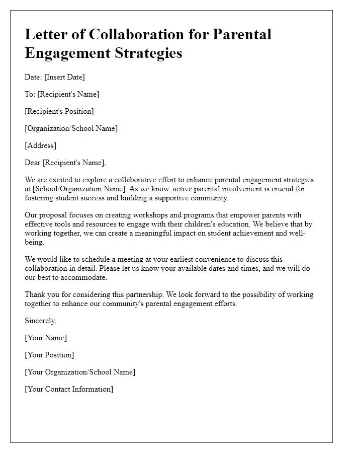 Letter template of collaboration for parental engagement strategies.