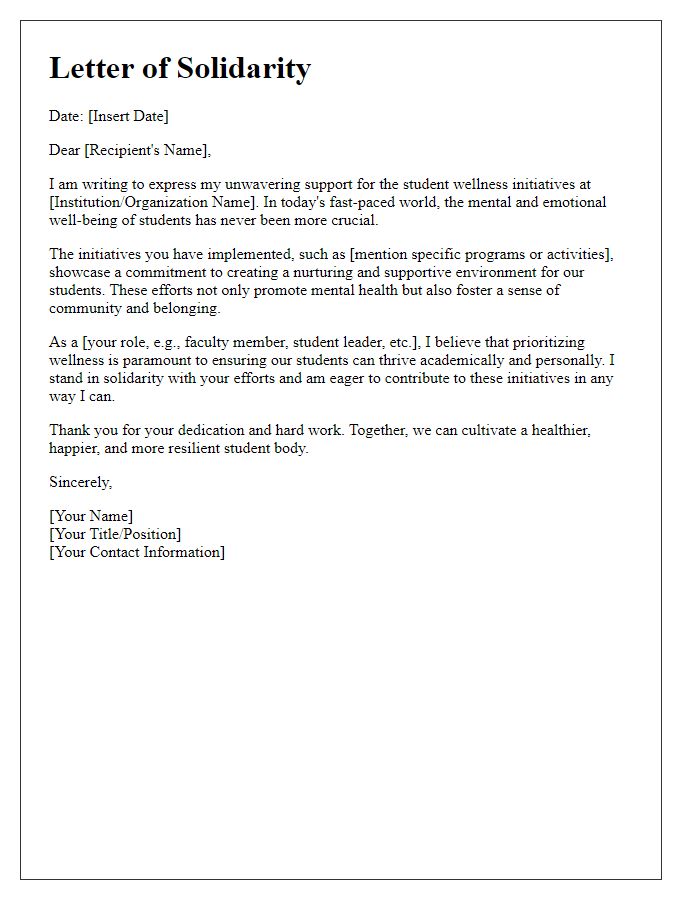 Letter template of solidarity with student wellness initiatives.