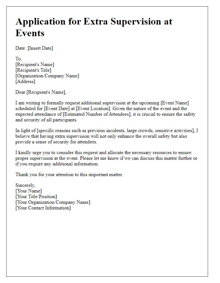 Letter template of application for extra supervision at events