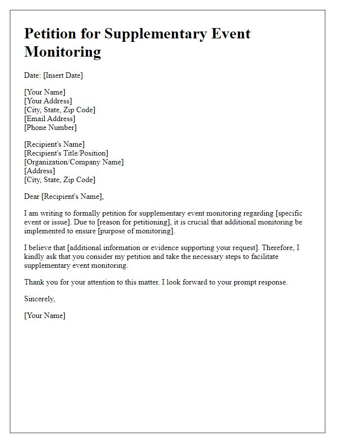 Letter template of petition for supplementary event monitoring