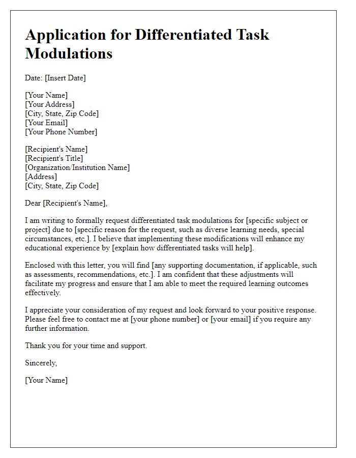 Letter template of application for differentiated task modulations.