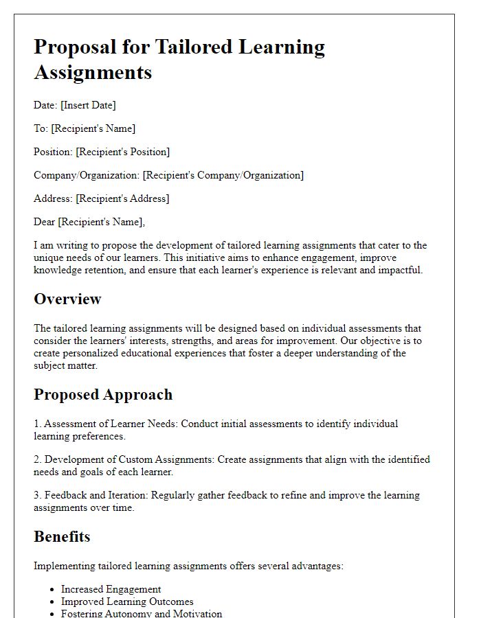 Letter template of proposal for tailored learning assignments.