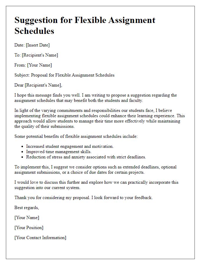 Letter template of suggestion for flexible assignment schedules.