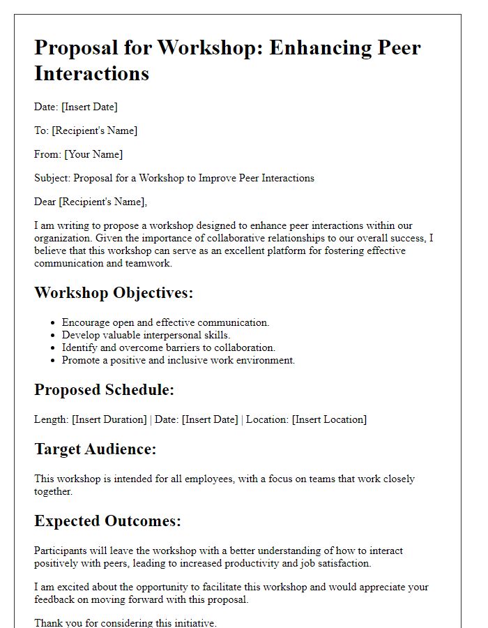 Letter template of proposing a workshop to improve peer interactions