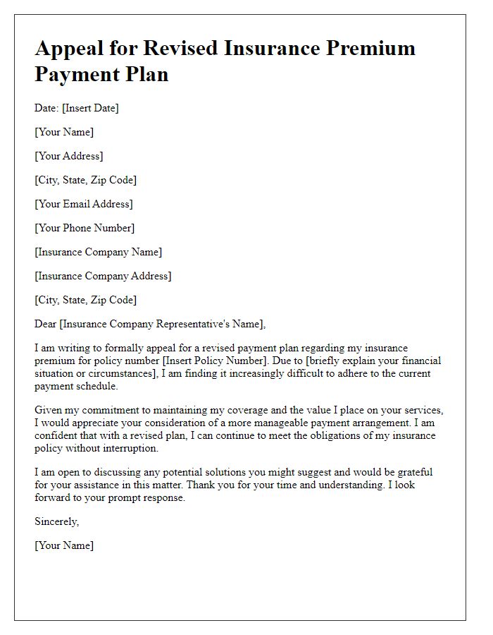 Letter template of appeal for revised insurance premium payment plan