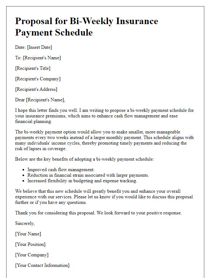 Letter template of proposal for bi-weekly insurance payment schedule