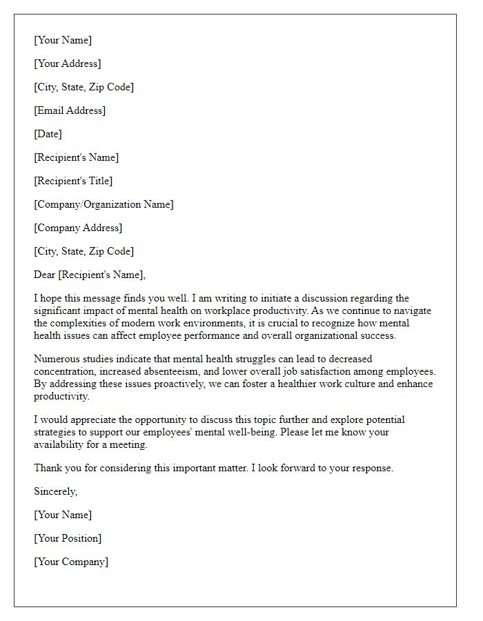 Letter template of discussion on the impact of mental health on productivity.