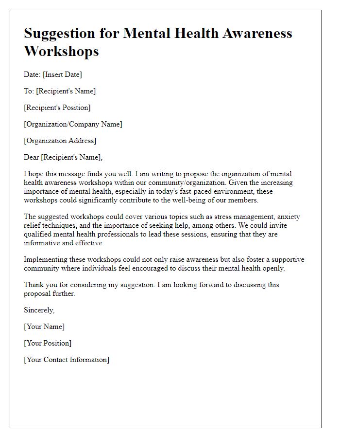 Letter template of suggestion for mental health awareness workshops.