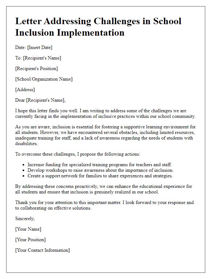 Letter template of addressing challenges in school inclusion implementation