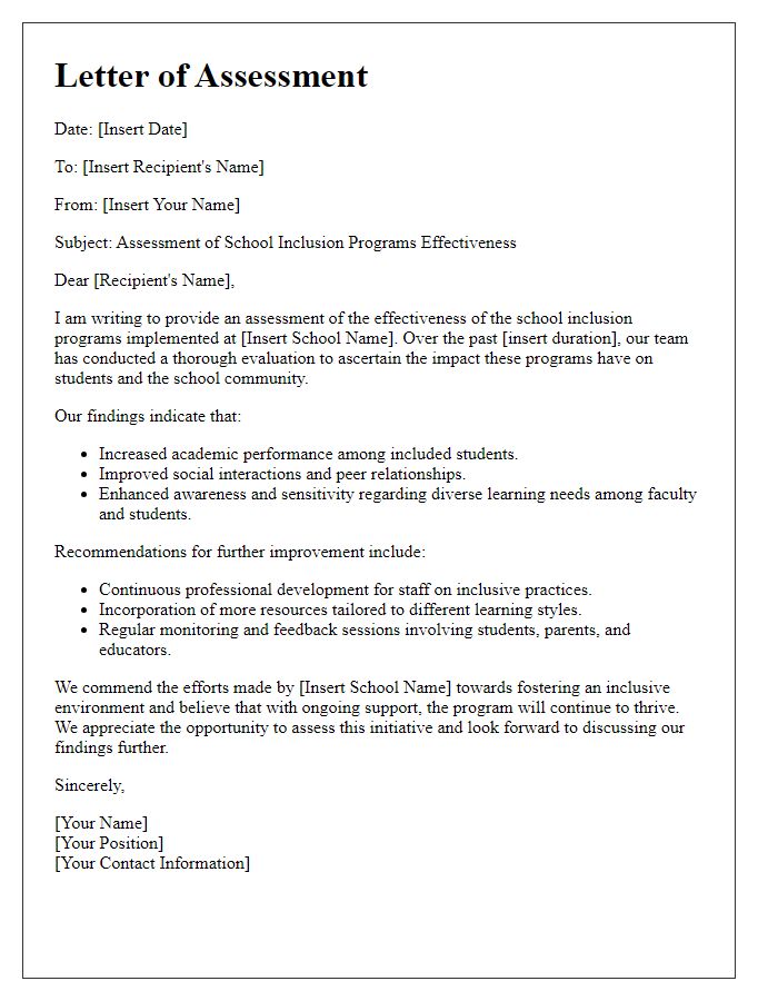 Letter template of the assessment of school inclusion programs effectiveness