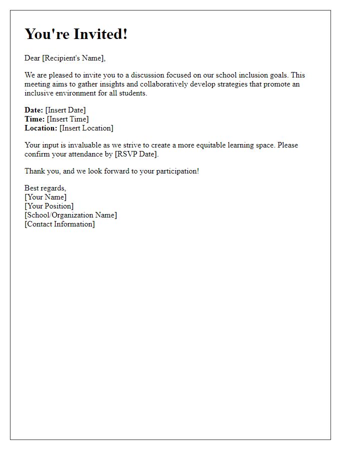 Letter template of an invitation to a discussion on school inclusion goals