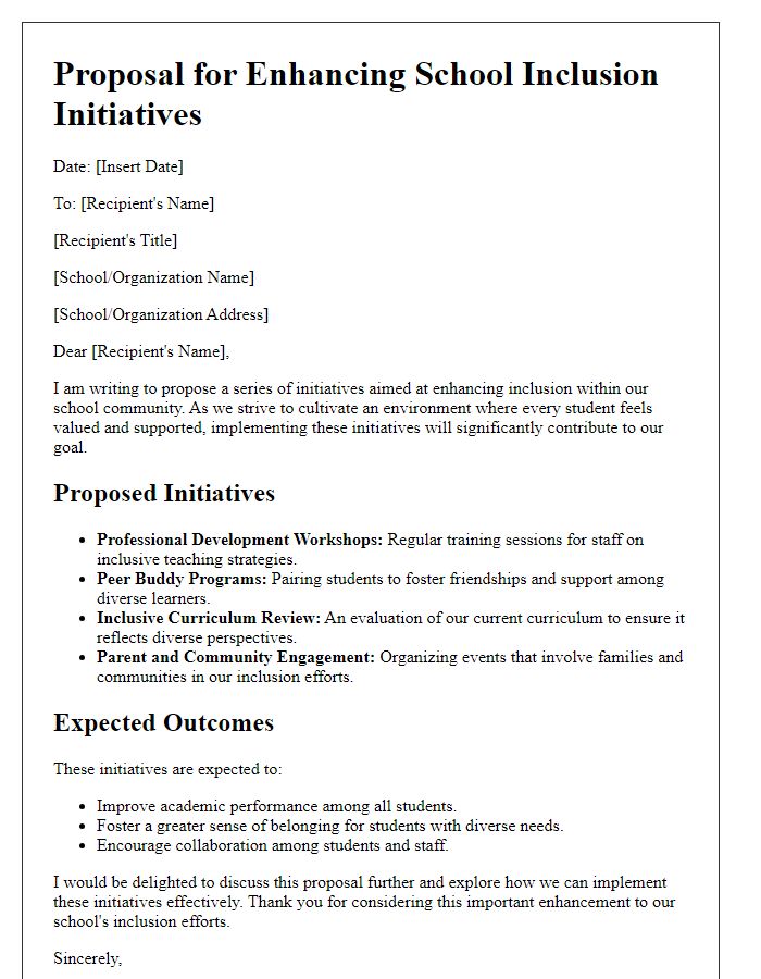 Letter template of proposals for enhancing school inclusion initiatives