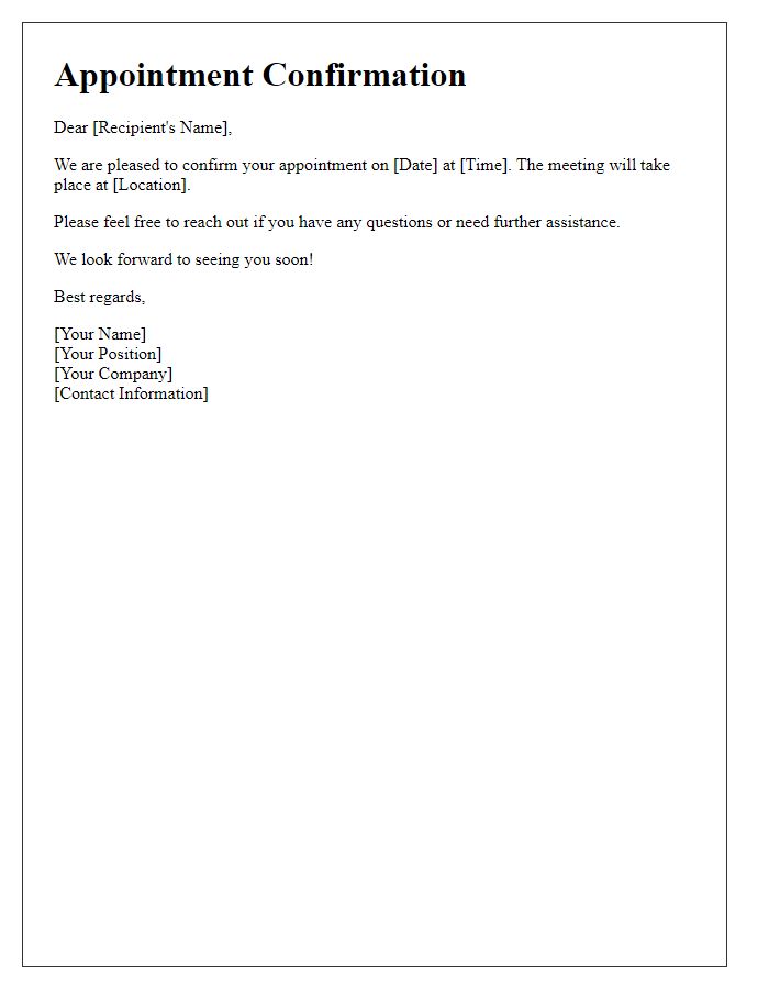 Letter template of appointment arrangement confirmation