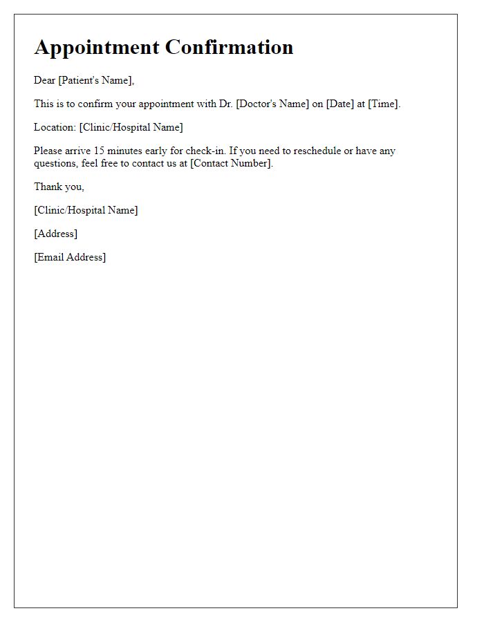 Letter template of doctors visit confirmation