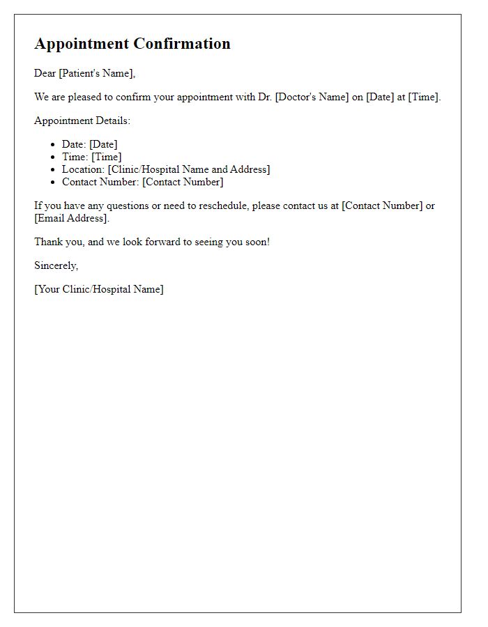 Letter template of patient appointment confirmation