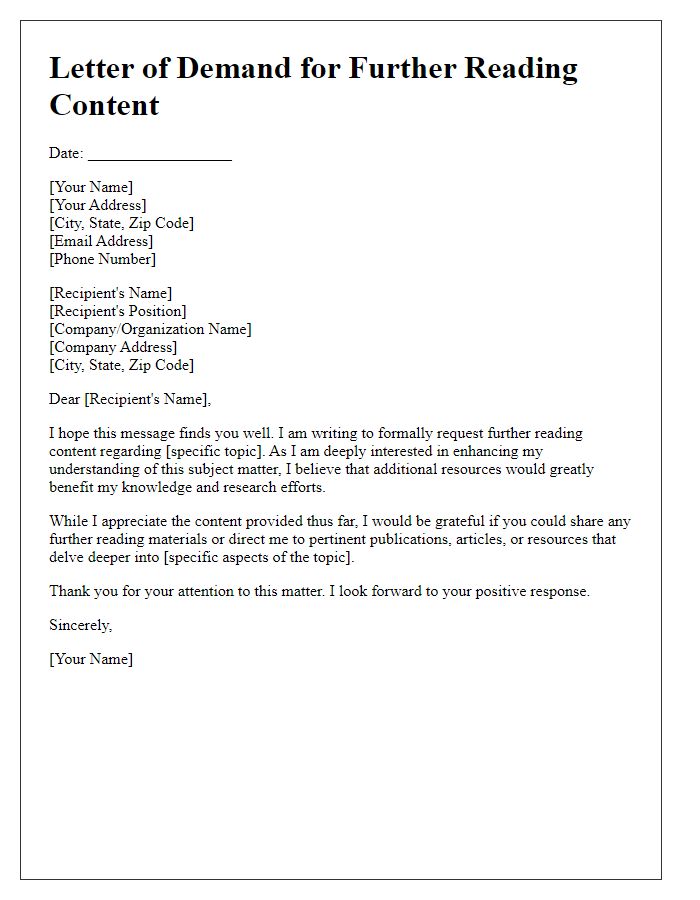 Letter template of demand for further reading content.