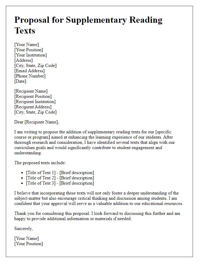 Letter template of proposal for supplementary reading texts.