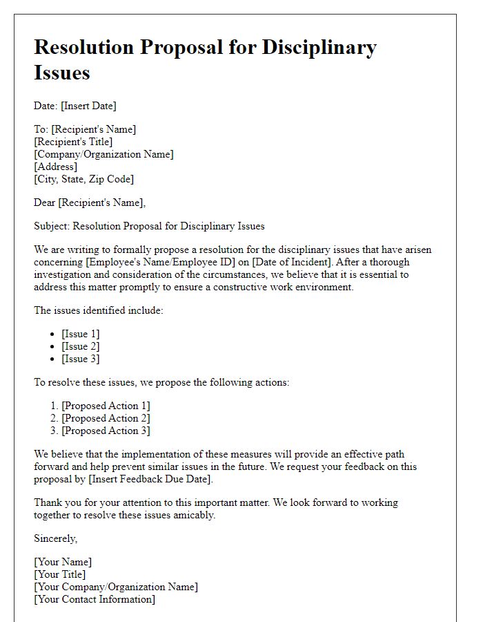 Letter template of resolution proposal for disciplinary issues.