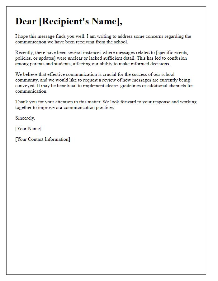 Letter template of raising awareness about unclear messages from the school.