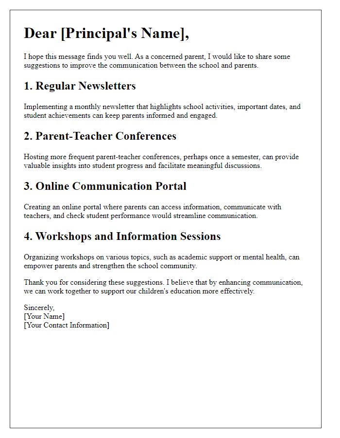 Letter template of suggestions for improving school-parent communication.