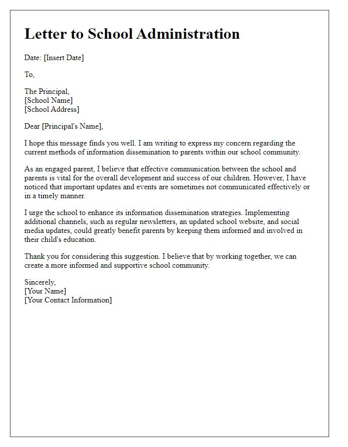 Letter template of urging the school to enhance information dissemination to parents.