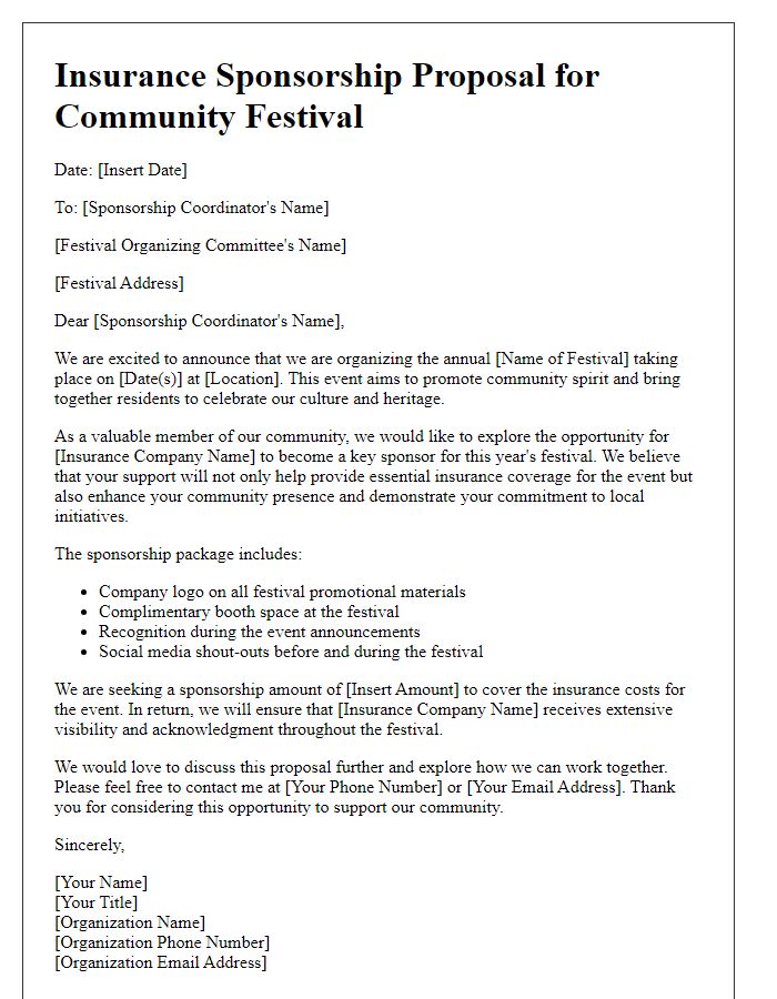 Letter template of insurance sponsorship proposal for community festivals.