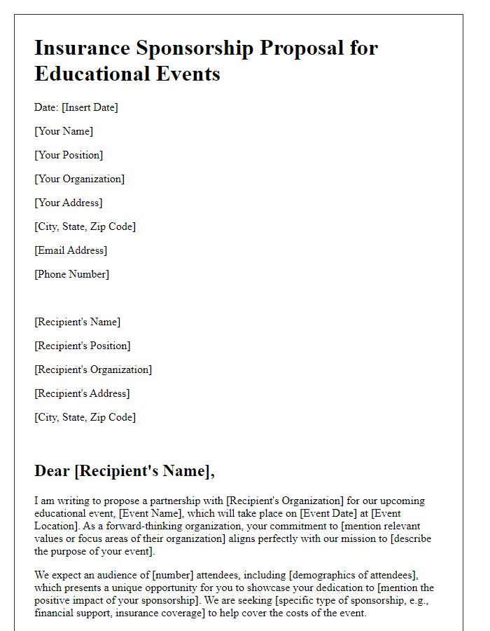 Letter template of insurance sponsorship proposal for educational events.